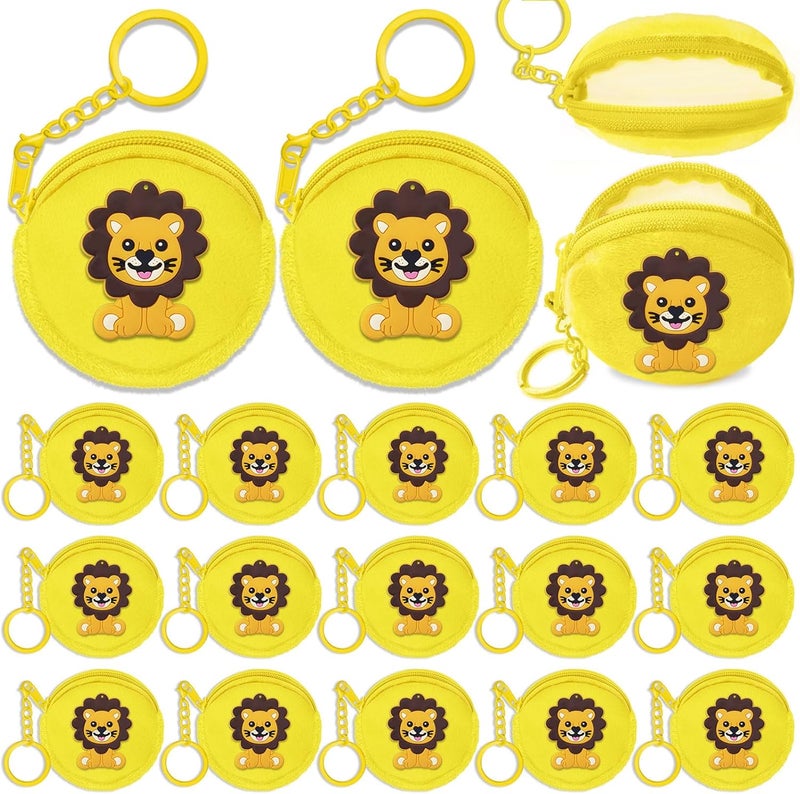 Elecrainbow 15 Pack Lion Mini Coin Purse with Keyrings for Lion Themed Goodie Bag Stuffer, Present for Lion Jungle Safari Animals Wild ONE Baby Shower Party Supplies,Yellow - Image 1